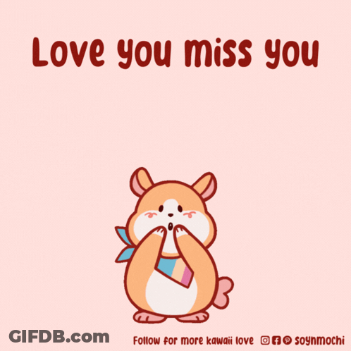 A Cartoon Of A Hamster Surrounded By Pink Hearts With The Caption Love You Miss You GIF