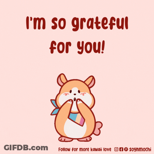 A Cartoon Of A Hamster Surrounded By Pink Hearts With The Words I 'M So Grateful For You GIF