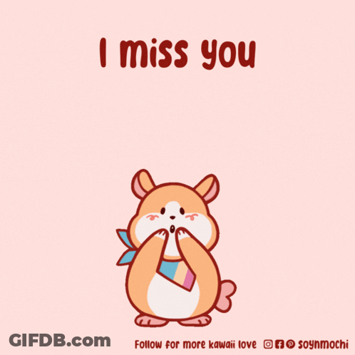 A Cartoon Of A Hamster Surrounded By Pink Hearts With The Words " I Miss You " Below It GIF