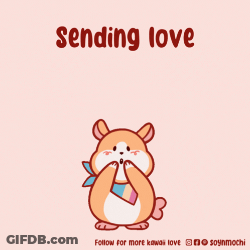 A Cartoon Of A Hamster Surrounded By Pink Hearts With The Words " Sending Love " Above It GIF