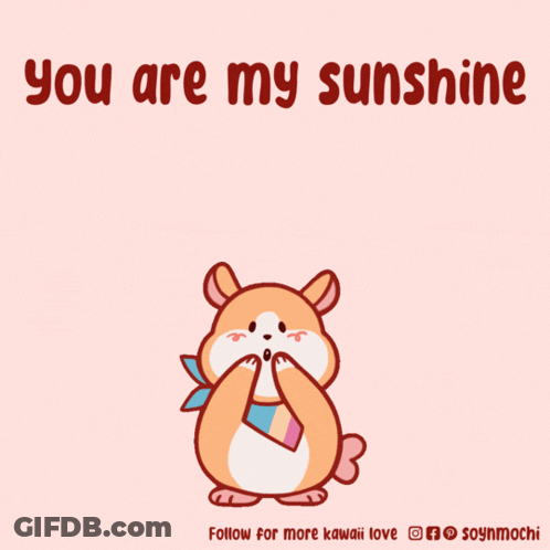 A Cartoon Of A Hamster Surrounded By Pink Hearts With The Words You Are My Sunshine GIF