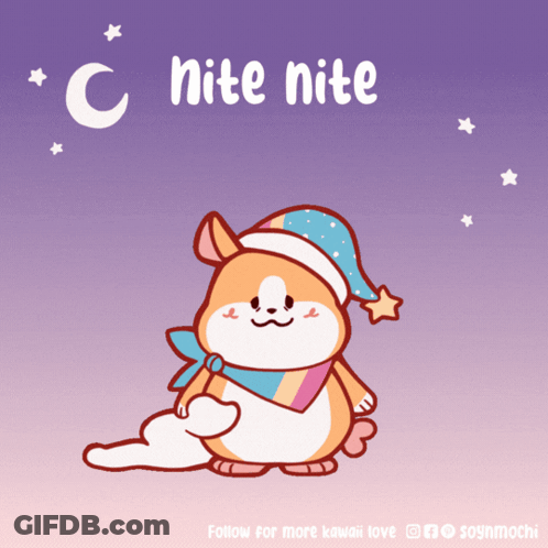 A Cartoon Of A Hamster Wearing A Sleep Cap With The Words " C Nite Nite " Written Above It GIF