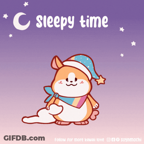 A Cartoon Of A Hamster Wearing A Sleep Cap With The Words Sleepy Time Above It GIF