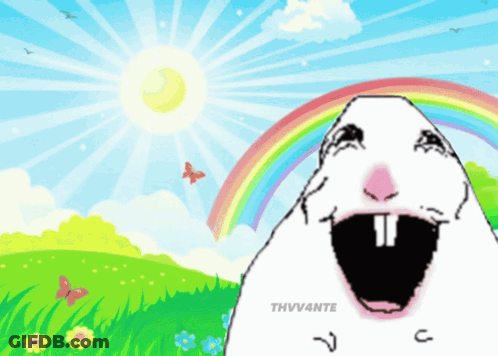 A Cartoon Of A Hamster With A Rainbow In The Background And The Words Thvv4nte Below It GIF