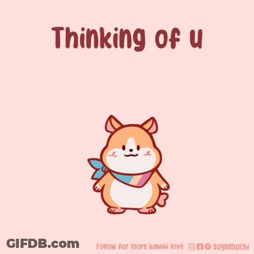 A Cartoon Of A Hamster With The Words " Thinking Of U " On The Bottom GIF