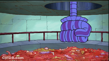 A Cartoon Of A Hand Hanging Over A Pile Of Junk GIF