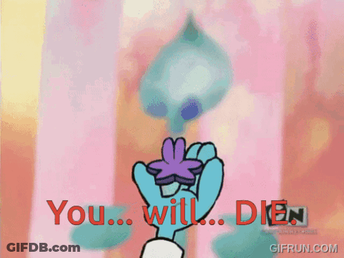 A Cartoon Of A Hand Holding A Flower With The Words " You Will Die " On The Bottom GIF