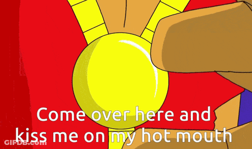 A Cartoon Of A Hand Holding A Gold Medal With The Words " Come Over Here And Kiss Me On My Hot Mouth " GIF