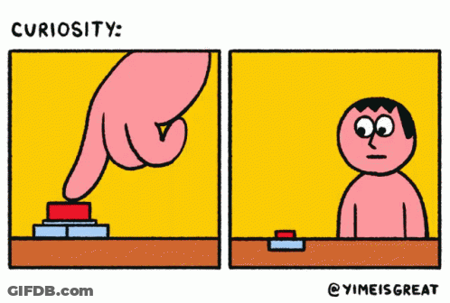 A Cartoon Of A Hand Pointing At A Button And A Man Looking At It GIF