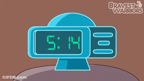 A Cartoon Of A Hand Pressing An Alarm Clock Which Shows The Time As 5:15 GIF