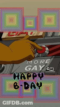 A Cartoon Of A Hand Pushing A Button That Says More Gay On It GIF
