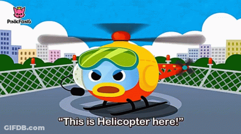 A Cartoon Of A Helicopter With The Words " This Is Helicopter Here " Below It GIF