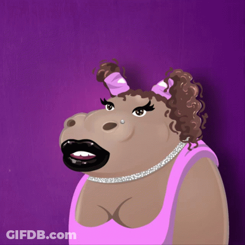 A Cartoon Of A Hippopotamus Wearing A Pink Tank Top GIF