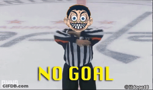 A Cartoon Of A Hockey Referee With The Words No Goal Behind Him GIF