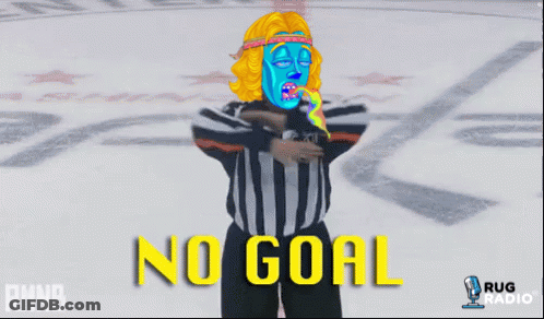 A Cartoon Of A Hockey Referee With The Words No Goal On The Bottom GIF