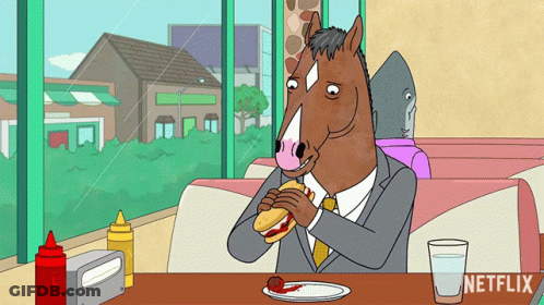 A Cartoon Of A Horse Eating A Hamburger With Netflix Written On The Bottom Right GIF