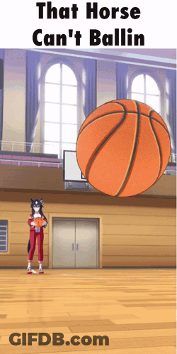 A Cartoon Of A Horse Holding A Basketball With The Words That Horse Can 'T Ballin Below It GIF