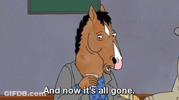 A Cartoon Of A Horse Holding A Drink And Saying " And Now It 'S All Gone " GIF