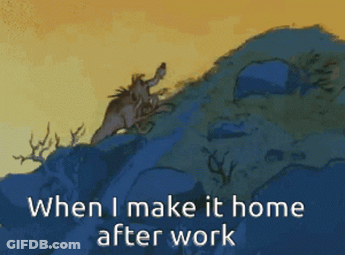 Cartoon Horse Running Up Hill Saying When I Make It Home After Work GIF