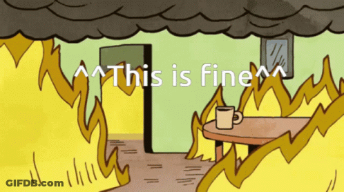 A Cartoon Of A House On Fire With The Words " This Is Fine " Above It GIF