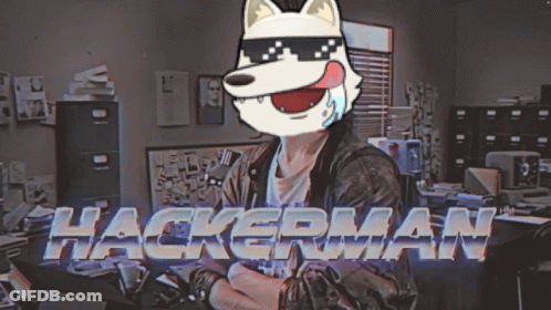 A Cartoon Of A Husky Wearing Sunglasses And The Words Hackerman Behind Him GIF