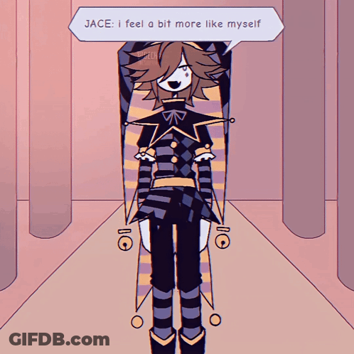 A Cartoon Of A Jester With A Speech Bubble That Says Jace I Feel A Bit More Like Myself GIF