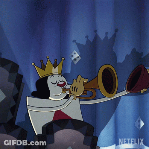 A Cartoon Of A King Blowing A Trumpet With A Netflix Logo In The Corner GIF