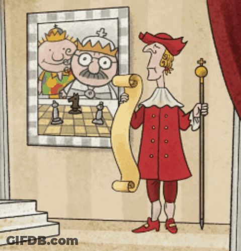 A Cartoon Of A King Holding A Scroll And A Cane GIF