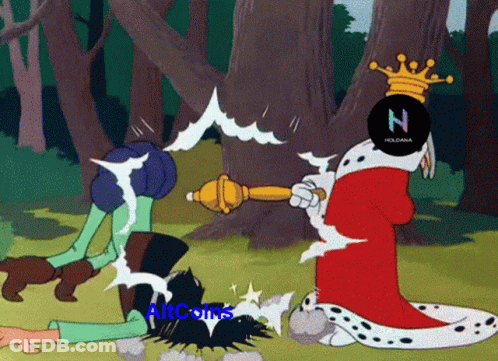 Cartoon King Holding Trophy With Holdama Logo GIF