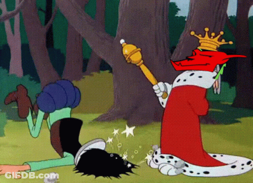 A Cartoon Of A King With A Crown And A Scepter GIF