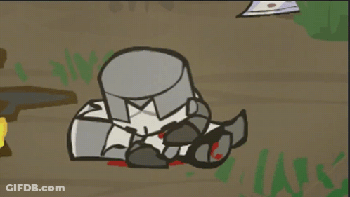 A Cartoon Of A Knight Laying On The Ground With A Sword In His Hand GIF