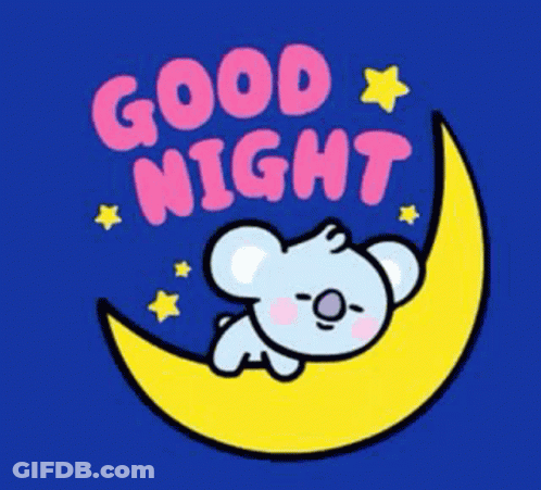 A Cartoon Of A Koala Sleeping On A Crescent Moon With The Words `` Good Night '' Written On It . GIF