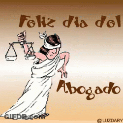 A Cartoon Of A Lady Justice Holding Scales Of Justice With The Words Feliz Dia Del Abogado Below Her GIF