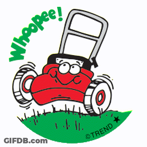 A Cartoon Of A Lawn Mower With A Face And The Words Whoopee GIF