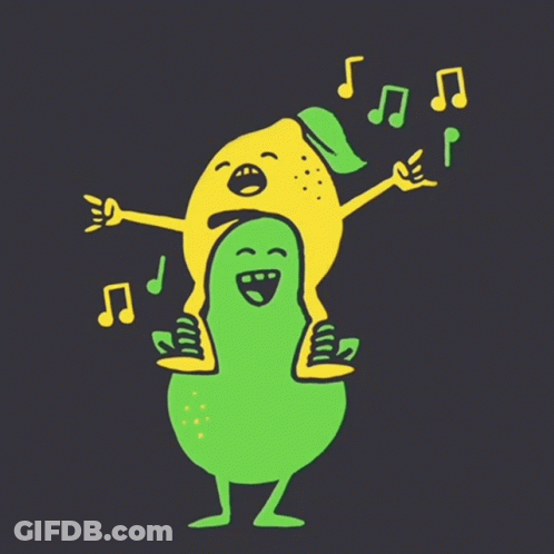 A Cartoon Of A Lemon Carrying A Pear With The Words Woah We 'Re Half Way There GIF