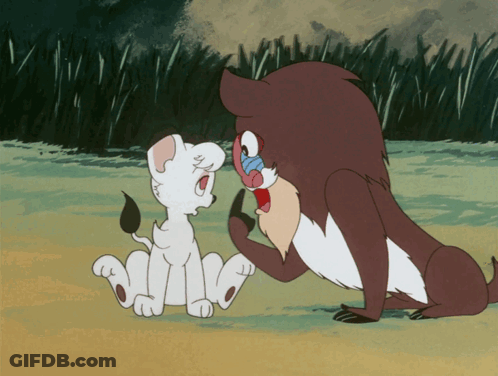A Cartoon Of A Lion And A Baboon GIF