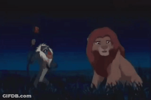 A Cartoon Of A Lion And A Baboon With The Words " Rafiki Friday " On The Bottom GIF