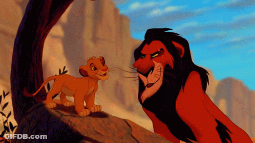A Cartoon Of A Lion And A Cub Talking To Each Other GIF