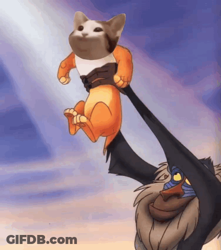 A Cartoon Of A Lion Holding A Cat On Its Back GIF