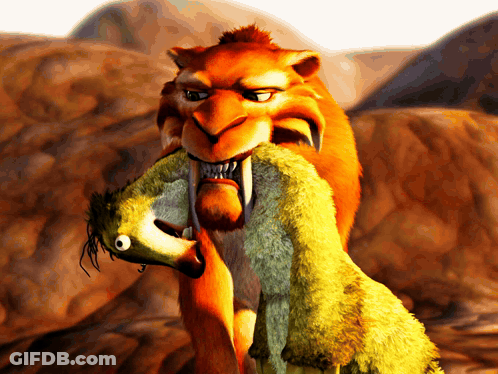 A Cartoon Of A Lion Holding A Small Animal In Its Mouth GIF