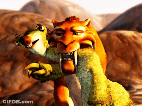 A Cartoon Of A Lion Holding A Smaller Animal In Its Mouth GIF