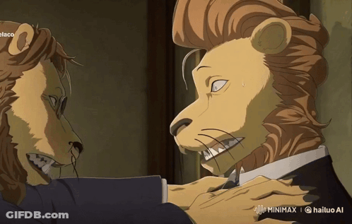 A Cartoon Of A Lion In A Suit And Tie With A Logo For Minimax GIF