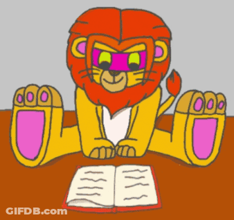A Cartoon Of A Lion Reading A Book GIF
