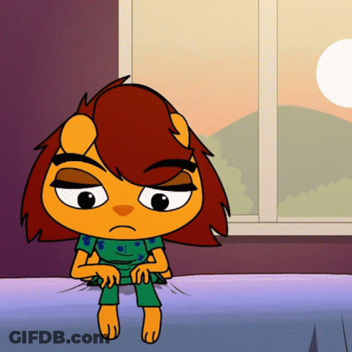 A Cartoon Of A Lion Sitting On A Bed Looking Out A Window GIF