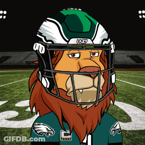 A Cartoon Of A Lion Wearing A Football Helmet That Says Lazy On It GIF