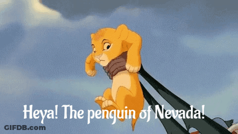 A Cartoon Of A Lion With The Words Heya The Penguin Of Nevada On It GIF