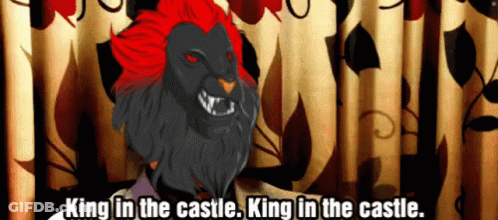 A Cartoon Of A Lion With The Words King In The Castle GIF
