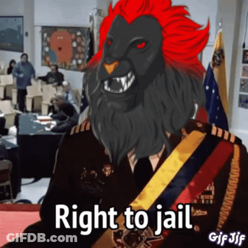 A Cartoon Of A Lion With The Words Right To Jail Written On It GIF