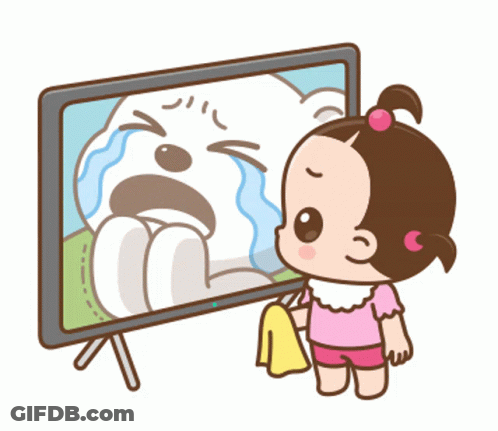A Cartoon Of A Little Girl Cleaning A TV Screen GIF