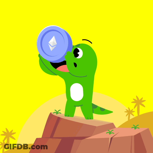 A Cartoon Of A Lizard Holding A Coin With A Diamond On It GIF